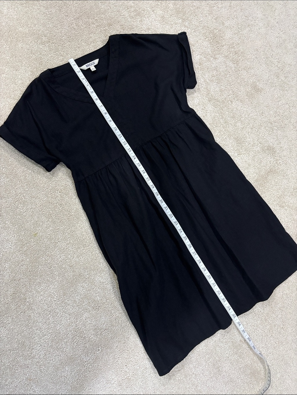 Linen/Rayon Black V-Neck Short Sleeve Midi Dress with pockets - Picture 4 of 4